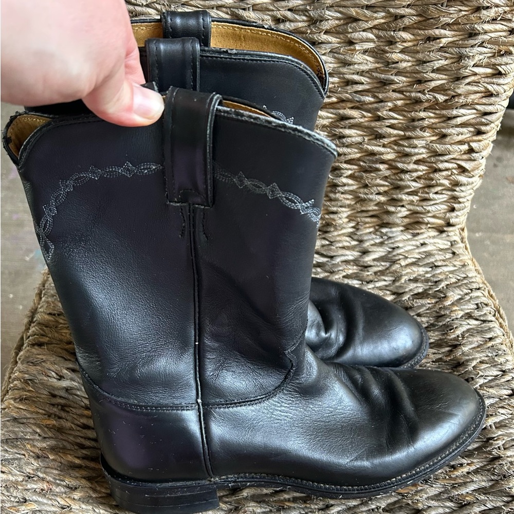 Black Leather Cowboy Boots men’s Justin boots 9.5 extra wide